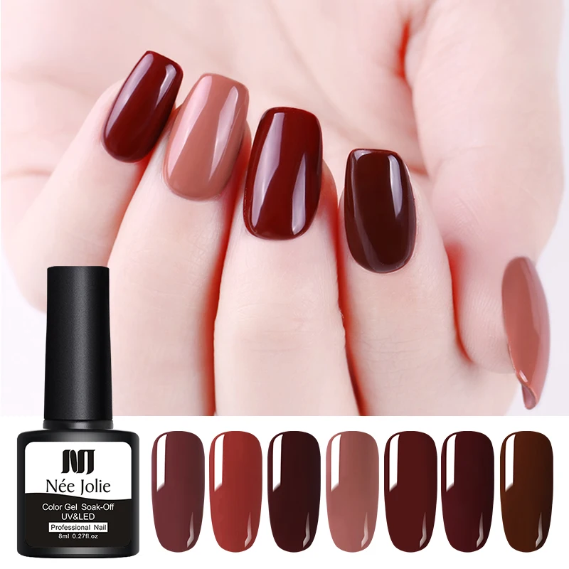 

NEE JOLIE 8ml Caramel Series Gel Polish Dark Coffee Color Soak Off UV Gel Varnish One-shot Color Nail Gel 11 Colors Available