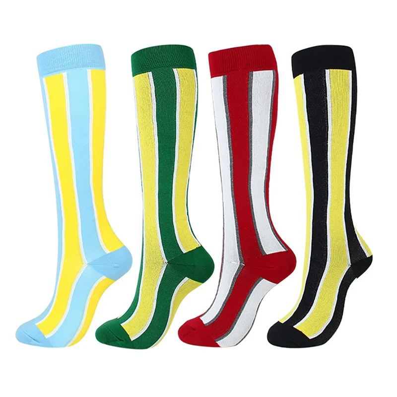 Высокая эластичность унисекс Компрессионные носки профессиональная защита ног длинные носки в полоску Печатный носок компрессионный носочки формирователь ног