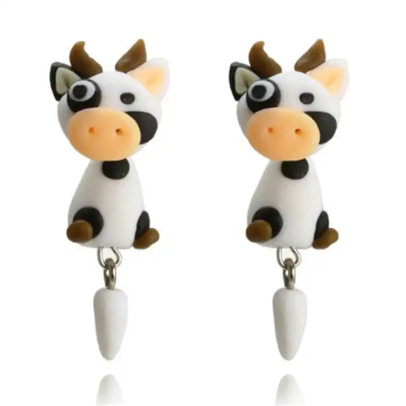 WKOUD 2019 Мода ручной работы Полимерная глина мягкие милые серьги в форме коровки для женщин мультфильм животных Серьги Для Пирсинга Ушей Серь...