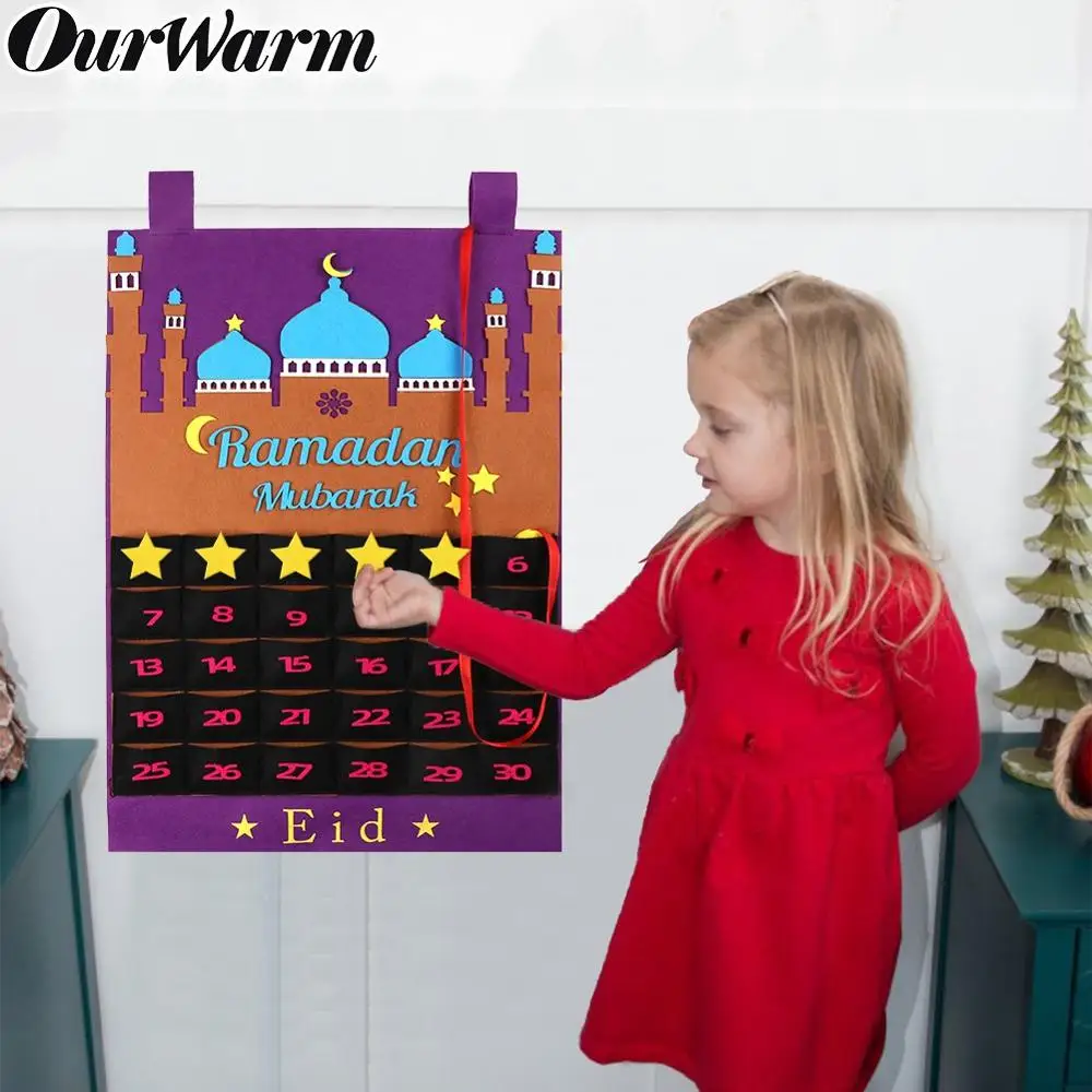 OurWarm Eid Mubarak DIY фетровый календарь Рамадана с карманом для детей подарки обратного