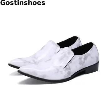 

Men Loafers Genuine Leather White Casual Leather Shoes Pointed Slip On Leisure Business Men Shoes Low Heel Flat Big Size