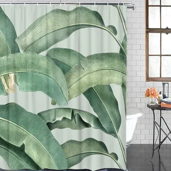 

Polyester Curtain Green Plant Banana Leaf Bathroom Shower Curtains Bathroom Item Waterproof Shower Curtain &12 Hook