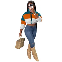 High Collar Winter Jacket Women Patchwork Thick Clothes Zipper Parkas Casual Fashion Coat Full Sleeve Ladies Crop Top