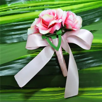 

6PCS Party Bride Groom Boutonniere Artificial Rose Corsage Flower Wedding Church Decor Pink