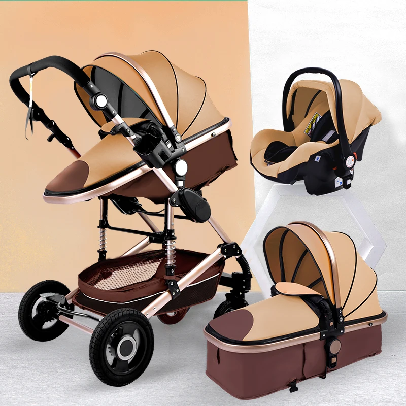 Luxury Multifunctional 3 in 1 Baby Stroller Portable High Landscape Gold Black Baby Carriage Folding Newborn Infant Stroller