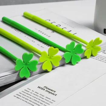 

2pc Cute Four-leaf Clover Simulation Flower Gel Pen Creative Promotional Stationery Gel Pen Office Accessories Black Ink Pen