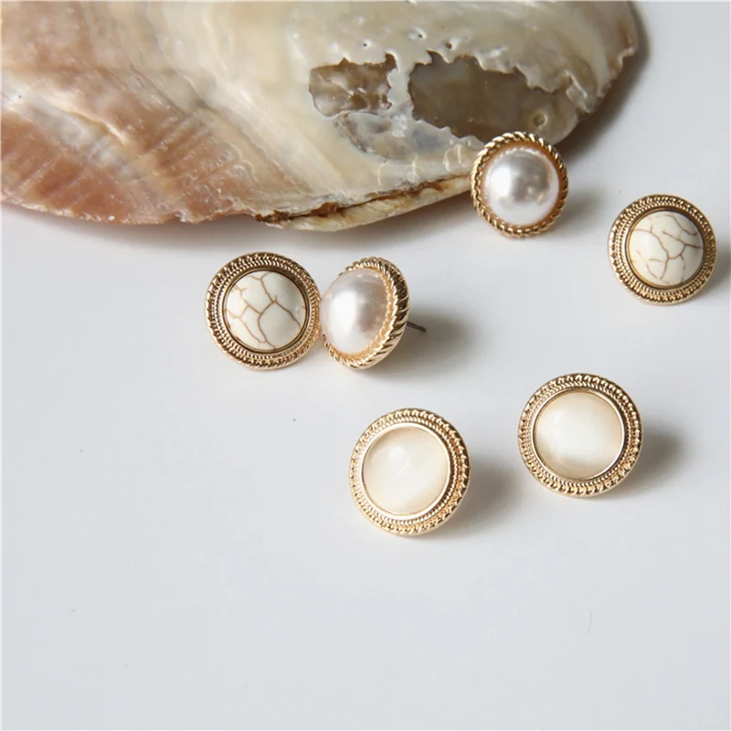 

2019 Japan Korea New Vintage Trendy Style Colorful Shell Resin Oval Around Heart Opal Stone Round Marble For Female Fashion