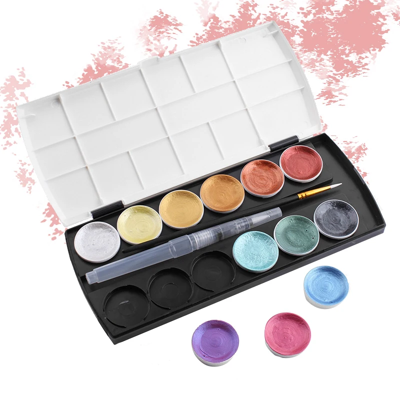 

Beginner 12-color solid watercolor paint set with watercolor brush Gold Paint for painter drawing sketch art supplies