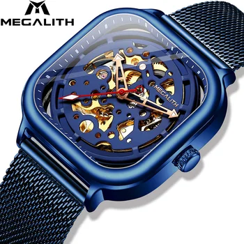 

MEGALITH Top Brand Men Watch Relogio Masculino AutomáTico Blue Stainelss Steel Mesh Band Mechanical Watch Waterproof Clock