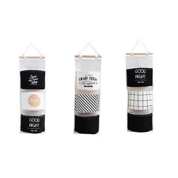 

Nordic Simplicity Hanging Storage Bag Black White Pattern Home Storage Bag 3 Pockets Wall Mounted Wardrobe Hang Bag Wall Pouch C
