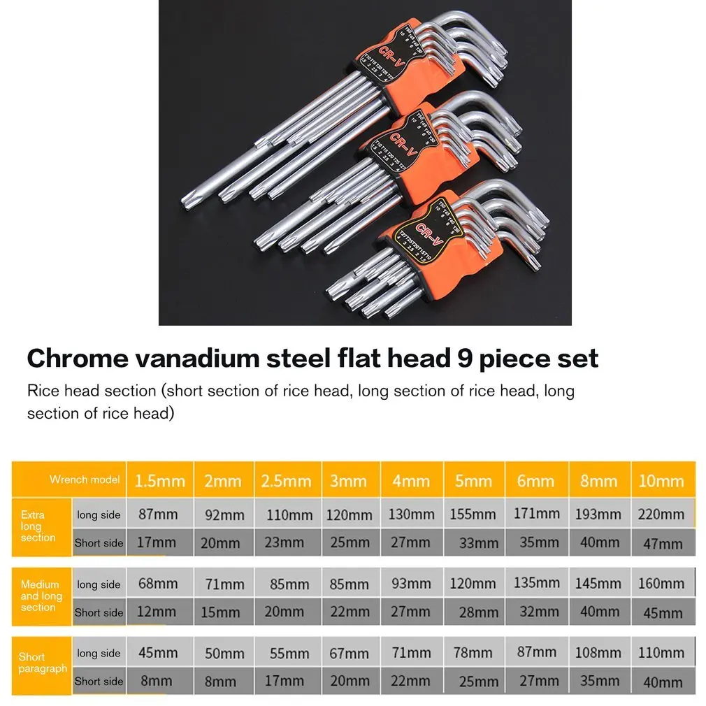 9 Pcs Plum Star Hex Key Wrench Sets Torx L Shape Repair Tool Screwdriver Tool Set CR-V Steel Torque Spanner
