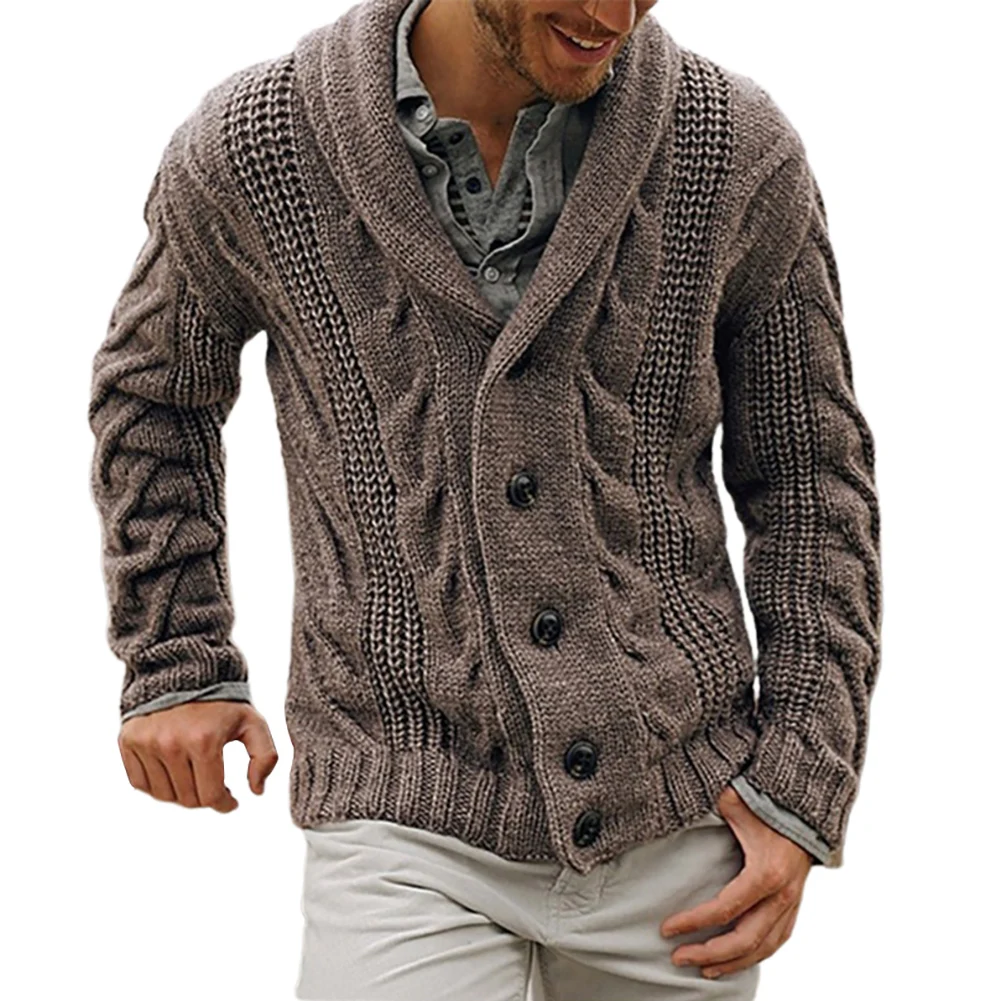 

Winter Autumn Men Solid Color Knitted Cardigan Buttons Warm Sweater Jacket Coat Turn-down Collar Casual Men's Sweaters Outwear