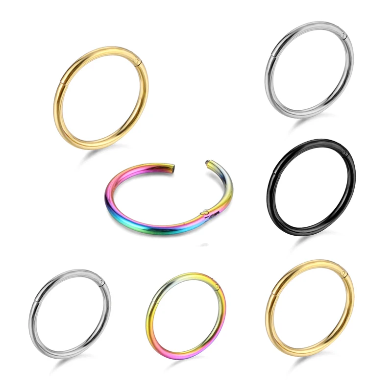 1Piece 16G/18G Surgical Steel Small Nose Rings Mixed Color Body Clips Hoop Earrings For Women Men Cartilage Piercing Jewelry