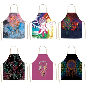 

1Pcs Feather Pattern Funny Kitchen Aprons for Woman Dinner Party Cooking Cotton Linen Waist Bibs Cleaning Tools 53*65cm C1057