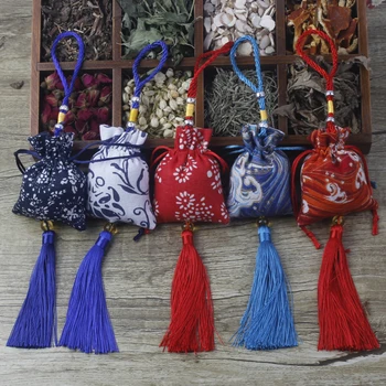 

1pc Pounch Waving Red package Chinese 8*10cm incense bag Linen Sachet car bag pendant Tassel charms
