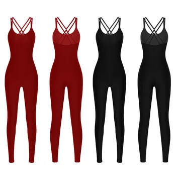 

ChIcTry Women Adults Sleeveless Double Spaghetti Straps Footless Stretchy Catsuit Gymnastics Dance Leotard Bodysuit Jumpsuit