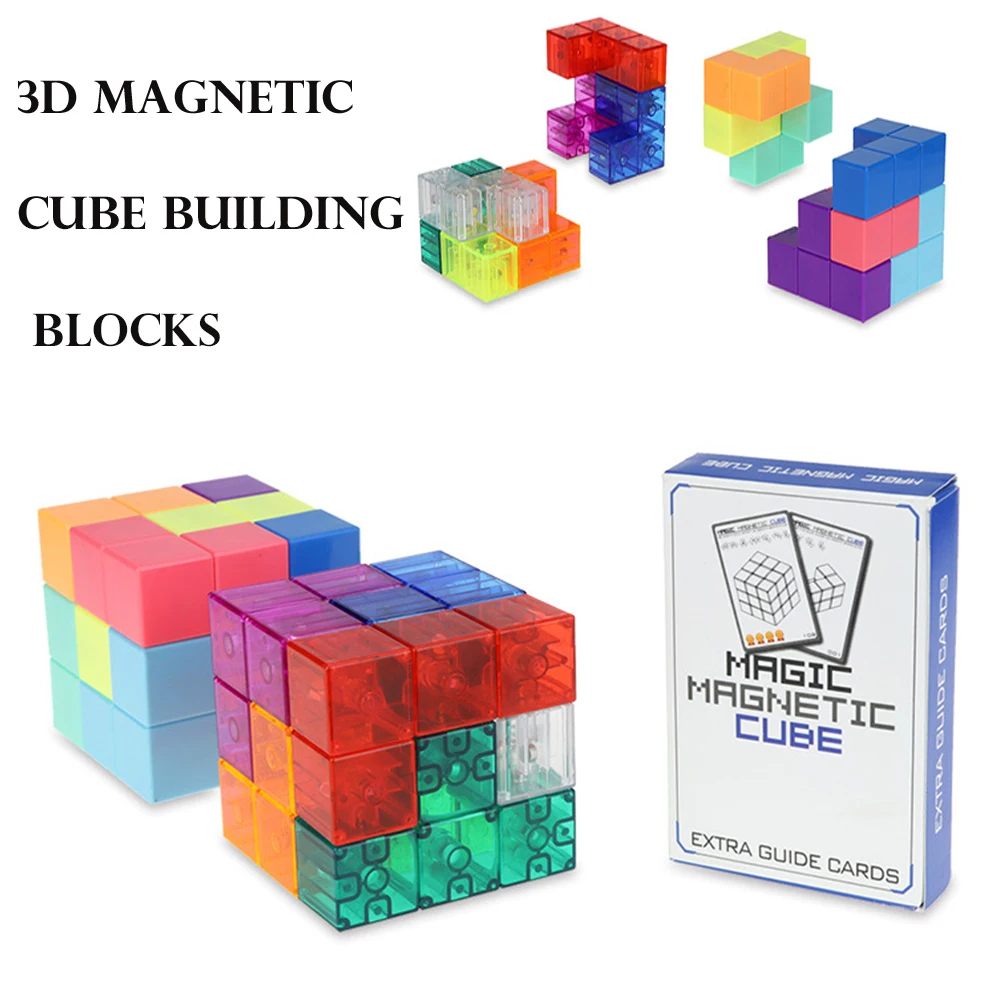 

3D Magnetic Cube Building Blocks 7 Shapes Distortion Depressurize Assembly Brick With Game Cards For Child Educational Toys Gift