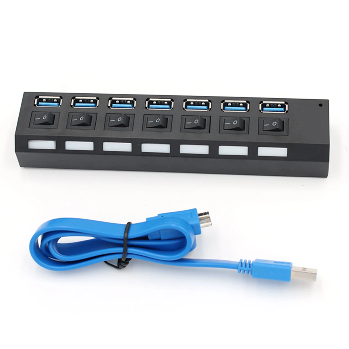 Черный 7-Порты и разъёмы usb-хаб 5Gps супер Скорость USB3.0 сплиттер с индивидуальными светодиодный светильник вкл/выкл кнопка для ПК компьютера Mac Мульти USB разветвитель - Цвет: Черный