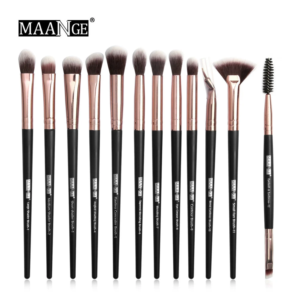 12pcs Black gold MAANGE Pro 3/5/12 шт./партия, набор кистей для макияжа, тени для век, растушевка, подводка для глаз, кисти для бровей, для макияжа, Новинка - Handle Color: 12pcs Black gold