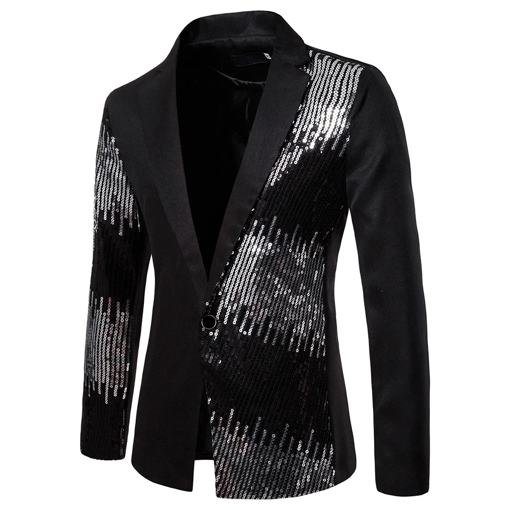Puimentiua Men's slim body gradient sequins suit large size groom dress stage nightclub performance costumes blazer
