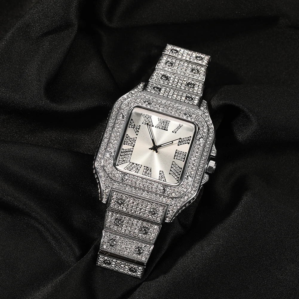 THE BLING KING Square Watch Iced Out Diamond Sunburst Dial Waterproof Quartz Luxury Brand Mens Wrist Watches Relogio Masculino