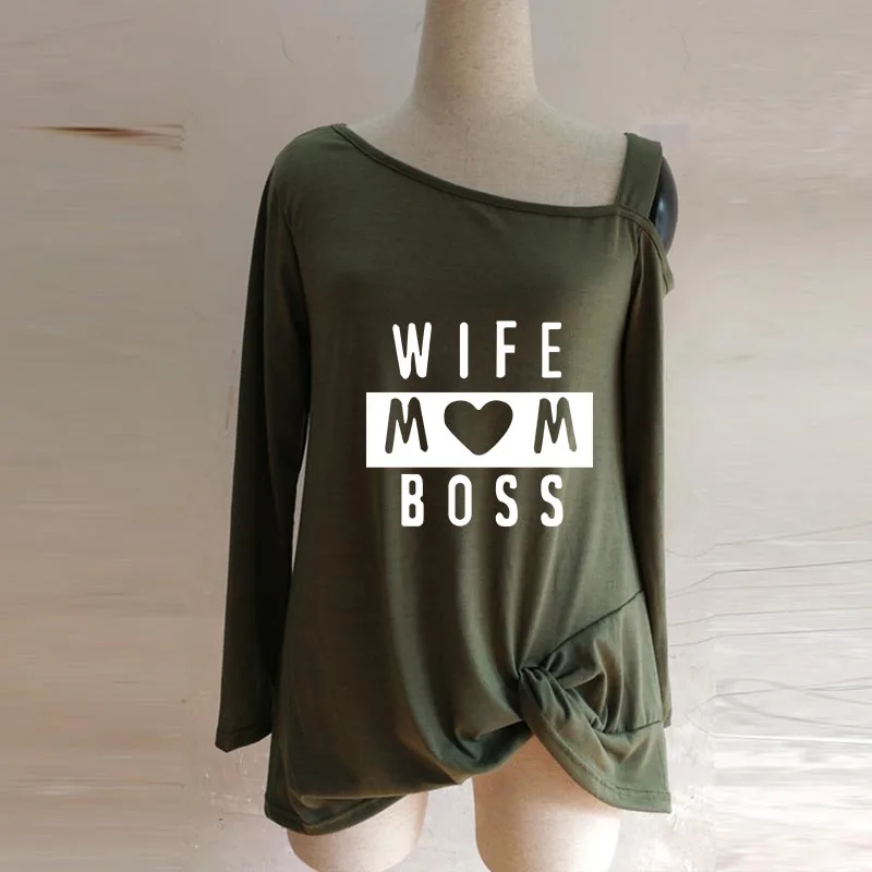 T-Shirt Female 2019 Autumn Women Fashion WIFE MOM BOSS Plus Size Tshirt Tops Punk Harajuku Off Shoulder Long Sleeve | Женская одежда