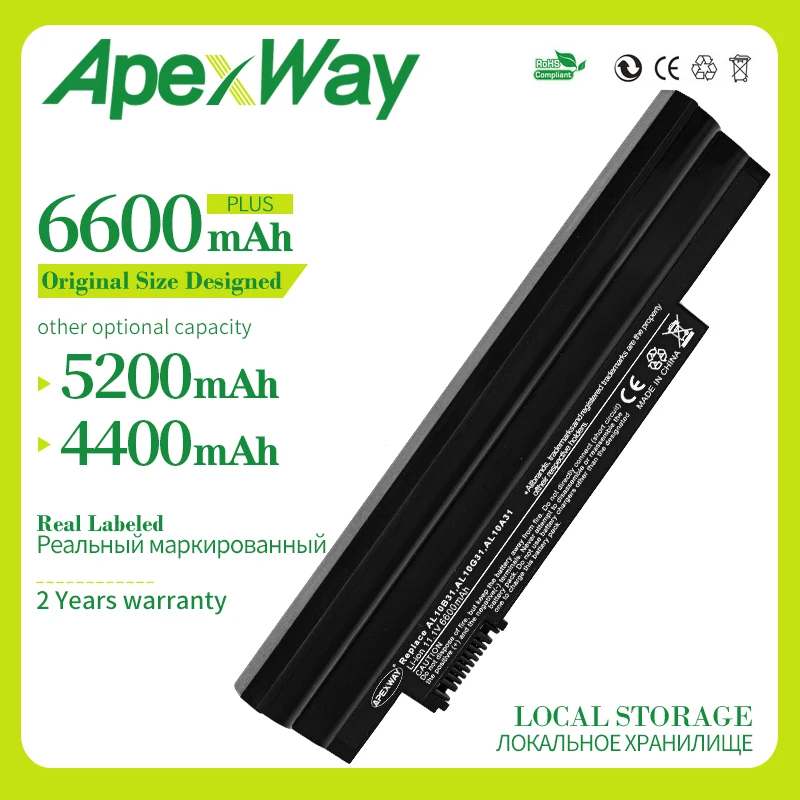 Аккумулятор Apexway для ноутбука Acer One AL10B31 AOD255 11 1 В D255 LT23 LT2304C AL10A31 D270 E100 D260 D257|battery for acer
