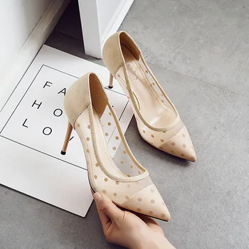 

High-heeled shoes with 2019 pointed thin heels sexy breathable mesh shoes women's shoes