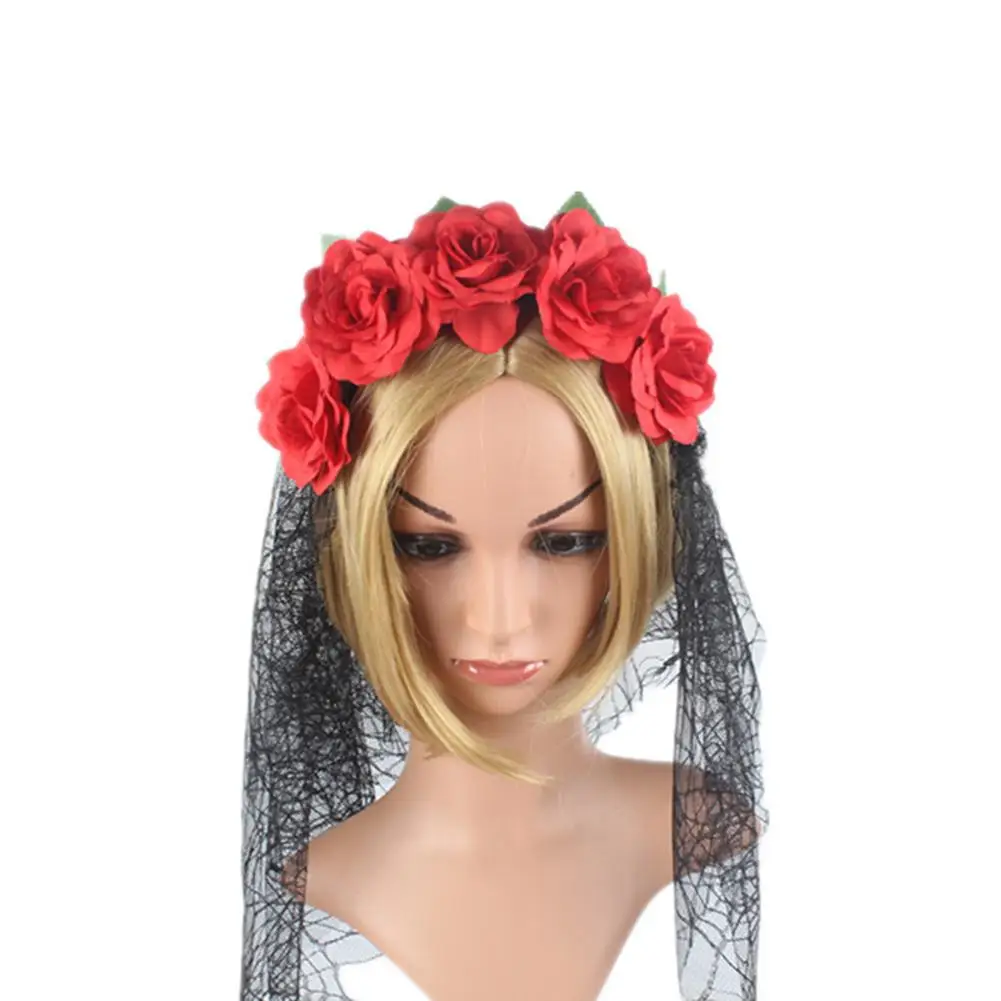 Хэллоуин Для женщин цветок розы паутиной, повязка на голову, удобная головная повязка Косплэй вечерние Опора подарки твердой