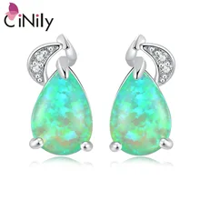 CiNily Зеленый Огненный Опал серьги гвоздики посеребренные большие капли слез из камня циркония Кристалл заполненные вечерние серьги подарок для женщин