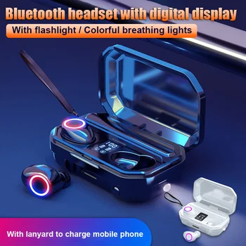 

New Bluetooth Earbuds Wireless Headphones LED with Microphone Waterproof for Sports DOM668
