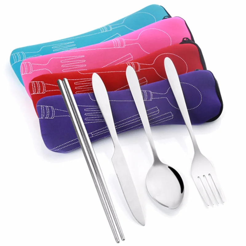 Модная Портативная подушка сумка нож вилка воздушная хлопковая дорожная сумка для посуды на молнии палочки для еды модный нож вилка подушка безопасности