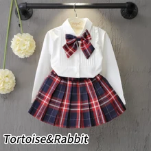 Модный комплект одежды из 3 предметов для девочек, дизайнерская Детская Повседневная рубашка и клетчатая юбка для детей от 3 до 7 лет, праздничная одежда принцессы для девочек