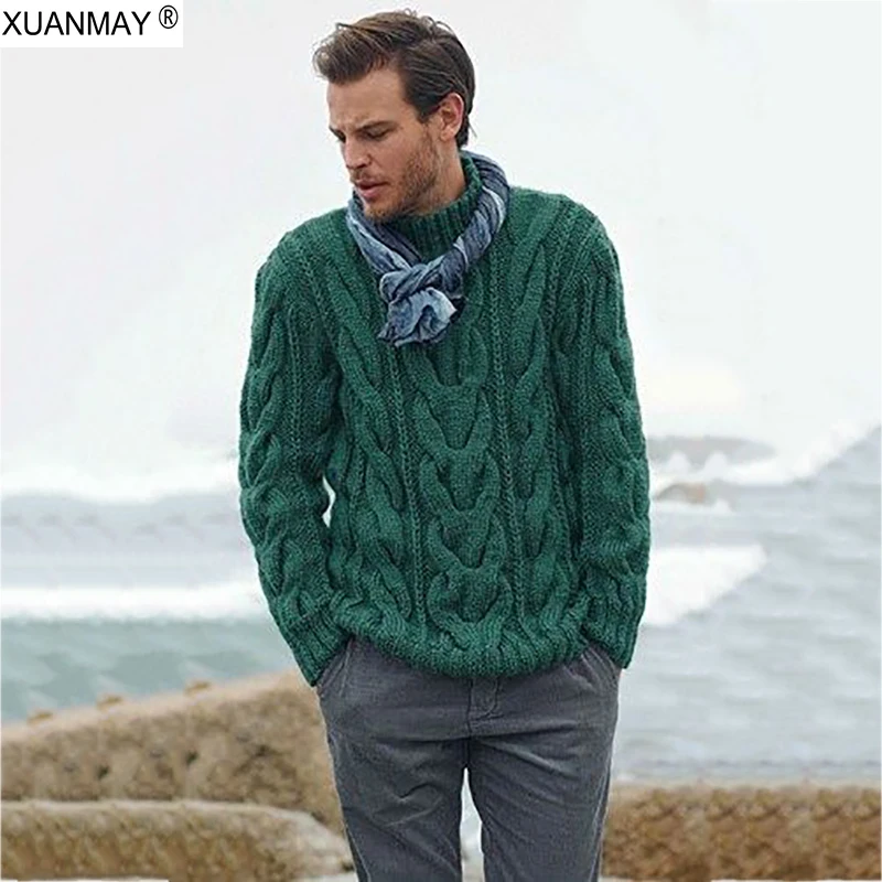 2019 Зимний мужской пуловер свитер Повседневный мягкий и удобный пуловер свитер пальто Толстый теплый ручной вязаный крутой мужской свитер