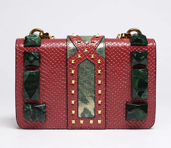 Unua amo роскошные женские сумки Змеиная натуральная кожа заклепки акриловая цепь сумка через плечо мини квадратные сумки для женщин