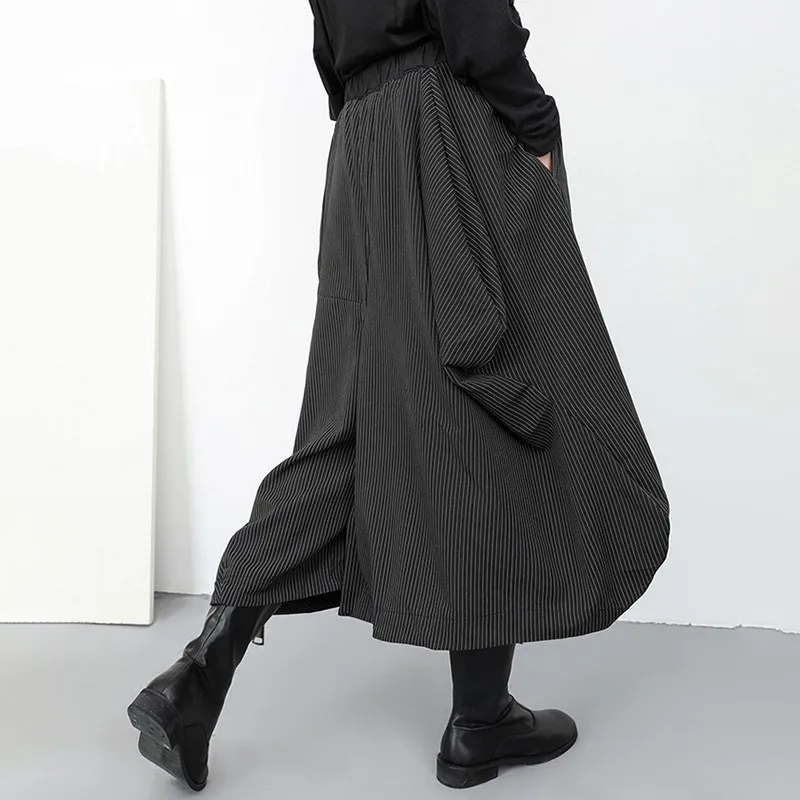 [DEAT] Новинка Осень Зима Высокий Эластичный Талия Черный Полосатый Печатный широкие свободные брюки женские брюки Мода Tide JL99