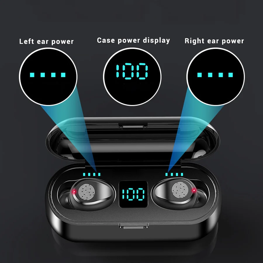 TWS 5,0, Bluetooth наушники, беспроводные наушники с сенсорным управлением, 6D стерео басы, наушники, гарнитура, гарнитура с микрофоном, Дополнительный внешний аккумулятор