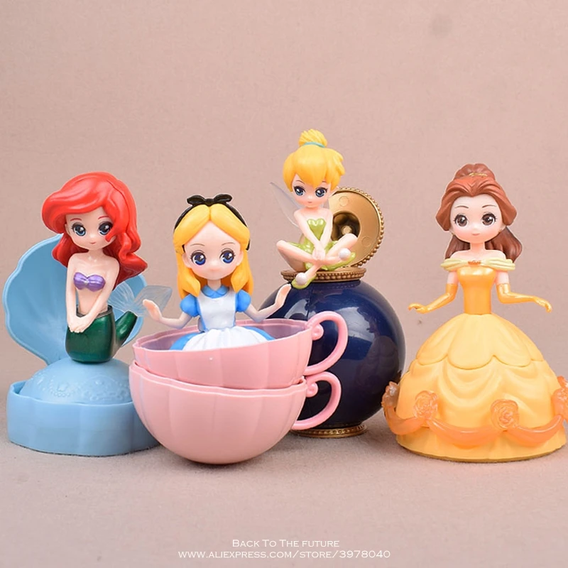 

Disney Alice Mermaid Tinker Bell Belle Princess 4pcs/set 7cm Action Figure Anime Mini Collection Figurine Toy model for children