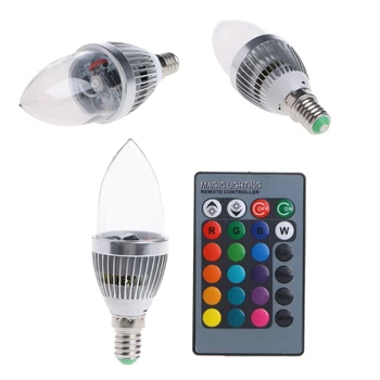 

E14 3W RGB LED 15 Colors Changing Candle Light Bulb Lamp w/Remote Control AC85-265V Q0KF