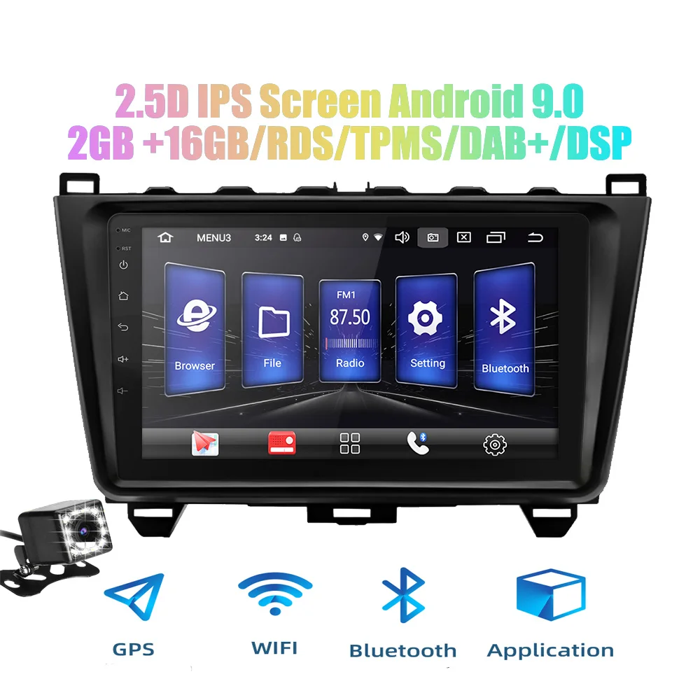 2din Android 9,0 Ouad Core PX6 Автомагнитола стерео для Madza 6 2009- gps Navi Аудио Видео плеер Wifi BT HDMI DAB - Цвет: Android 9.0 CAM