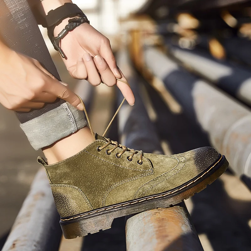 

Dropshipping Genuine Leather Men Boots Autumn Winter Ankle Boots Fashion Footwear Men High Quality Vintage Shoes Lace Up Shoes