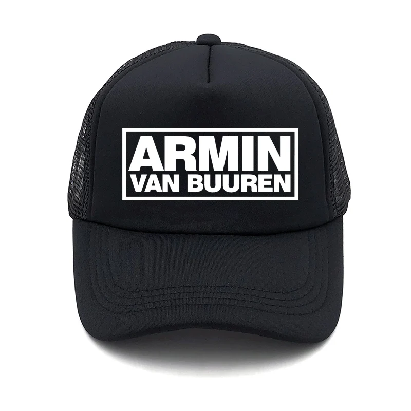 Черный Armin Van Buuren DJ печатная шапка с сеткой бейсболка Мужская и wo мужская летняя бейсболка новая молодежная Солнцезащитная шляпа пляжный козырек - Цвет: Черный