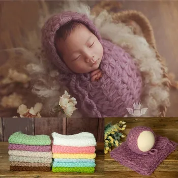 

2020 newborn photography accessories baby infant photo props hat and blanket set for studio