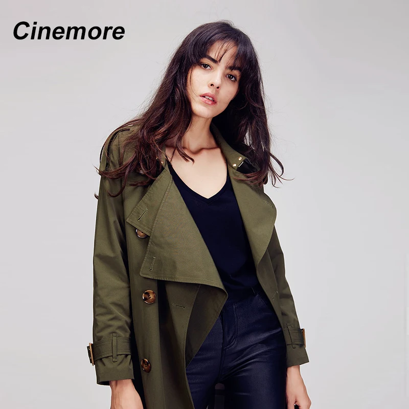 Cinemore 2020 Осенняя женская обувь новые модные двубортный плащ Тренч пальто в