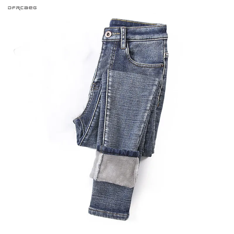 

Vintage Stretch Warm Velvet Woman Skinny Jeans Winter 2019 High Waist Casual Retro Ladies Jean Pencil Pants Femme