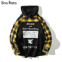 Una Reta Мужская рубашка осень бренд хип-хоп Мужская рубашка с капюшоном уличная решетка с длинным рукавом однобортные повседневные рубашки