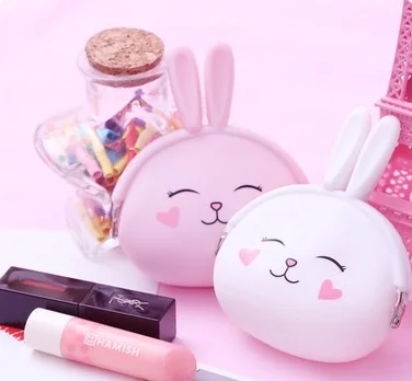 

12 colors Kids Gift Girls Women waterproof Purse Wallet Kawaii Rabbit Animal Silicone Jelly Coin Bag