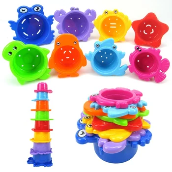 

8 Pcs Children Educational Activities Bath Toy Set Animal Stack Cup Bathroom Water Game Toys