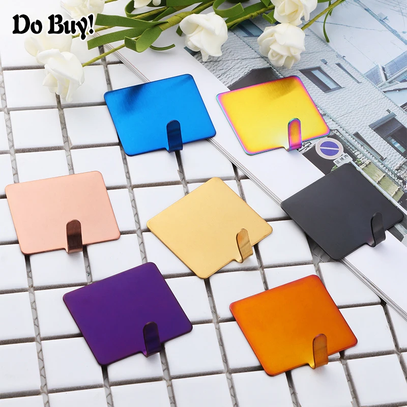 

Free Punch Wall Hook Stainless Steel Small Hook Decoration Square Mini Door Strong Sticky Hooks Bathroom Bedroom