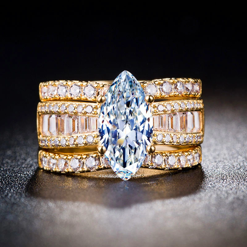 

LOREDANA 3 pieces/set of fashionable colorful S925 all AAA large zircon Advanced metal ring Promise Engagement Rings For Women